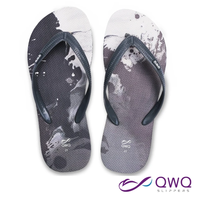 【QWQ】男款鞋帶保固夾腳人字拖鞋-防滑耐磨-柔軟耐穿-潑墨-灰 MIT(ABBC00208)