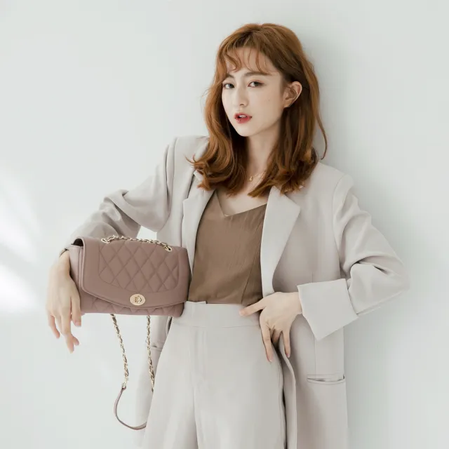 【Ann’S】優雅鍊帶真皮牛皮25經典黛妃包(粉)