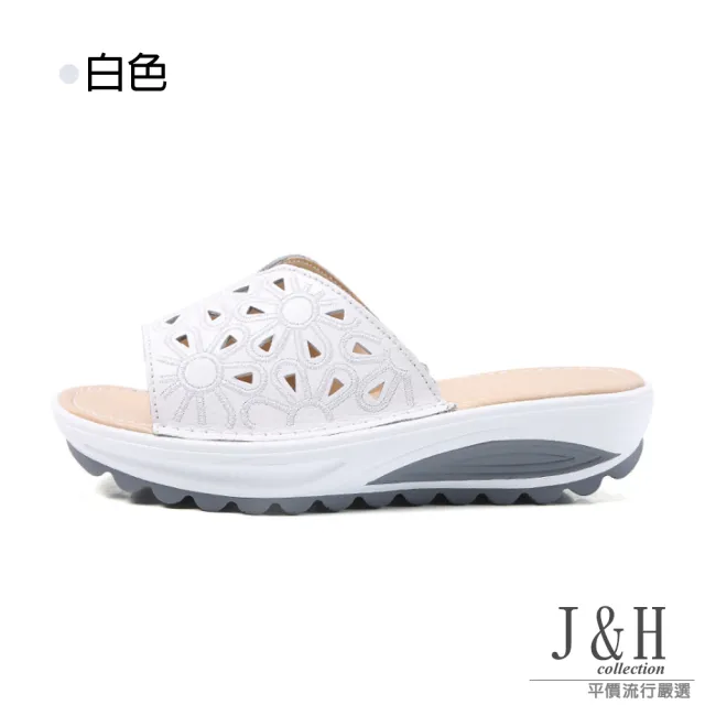 【J&H collection】真皮鏤空印花防滑厚底涼拖鞋(現+預 白色 / 米色 / 玫紅 / 藍色 / 黑色)