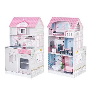 【Teamson】艾芮兒奇境2合1木製娃娃屋廚房組(廚房+娃娃屋)