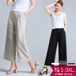 【艾美時尚】中大尺碼女裝 長褲 夏日亞麻高腰舒適感寬褲。S-3XL(5色。現貨+預購)