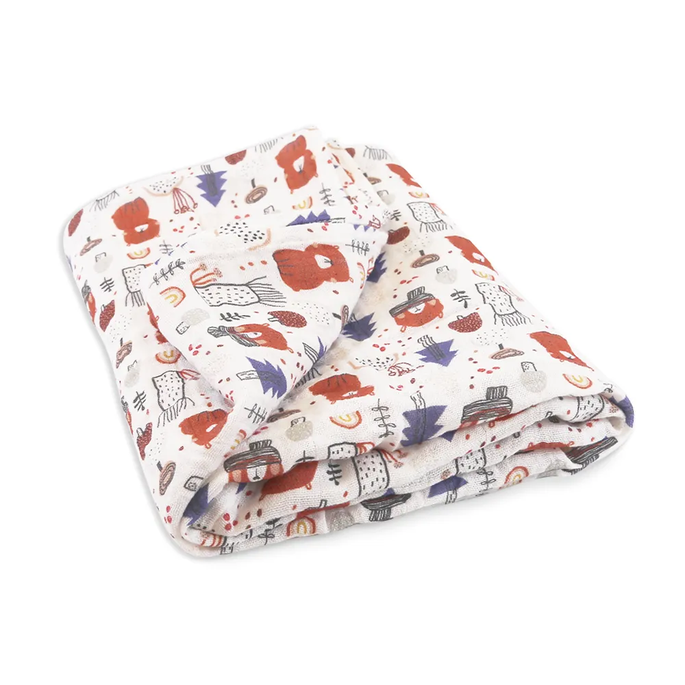 【Cuz】土耳其有機綿紗布巾-大熊小菇蕾(80x80cm)