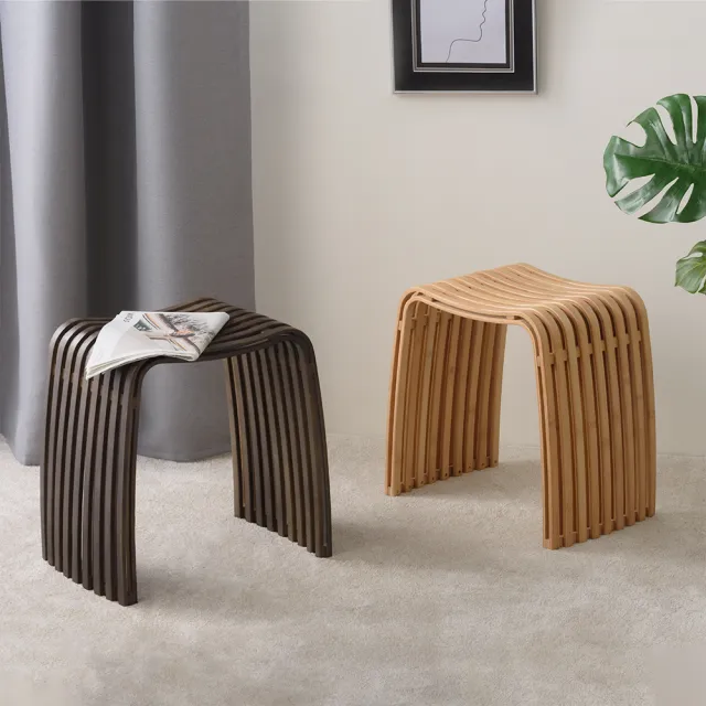 【Gudee 好迪家居】COLIN 弧形凳 原竹色/棕色(單人椅 化妝椅 雙層安全結構)