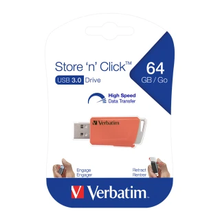 【Verbatim 威寶】64GB USB3.0 Gen 1高速滑蓋隨身碟(橘色)