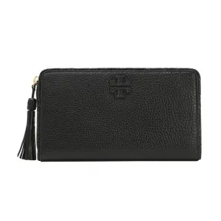 【TORY BURCH】TAYLOR黑色皮革編織流蘇長夾