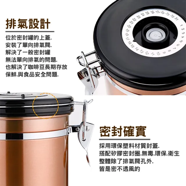 不銹鋼單向排氣閥密封罐 1500ml 1磅適用(1500ml密封罐咖啡食材保鮮罐304不銹鋼)