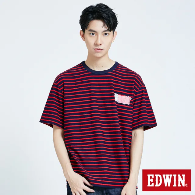 【EDWIN】男裝 超市 條紋巧克力短袖T恤(丈青色)