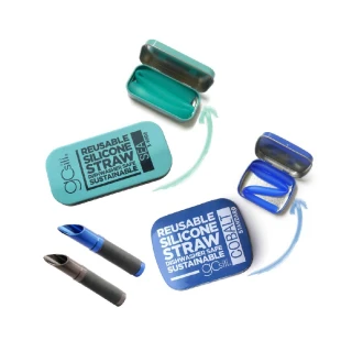 【GoSili】口袋組+切口器 (2組入) 藍綠好天晴(環保吸管 矽膠吸管 總代理公司貨)