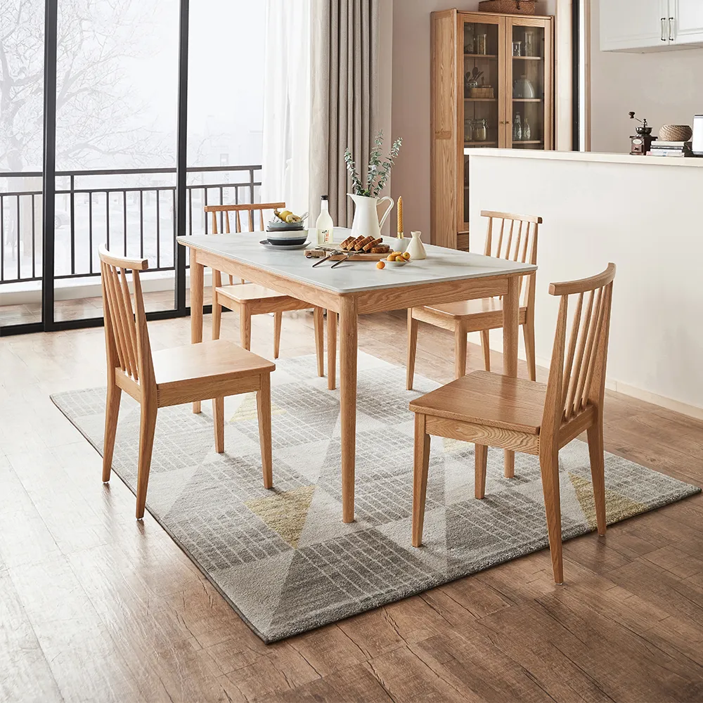 【hoi! 好好生活】林氏木業北歐自然白橡木岩板1.4M餐桌 BH2R+餐椅BH1S 一桌四椅