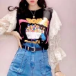 【BBHONEY】韓國設計款蕾絲卡通印花荷葉袖寬鬆T上衣(網美必備款)