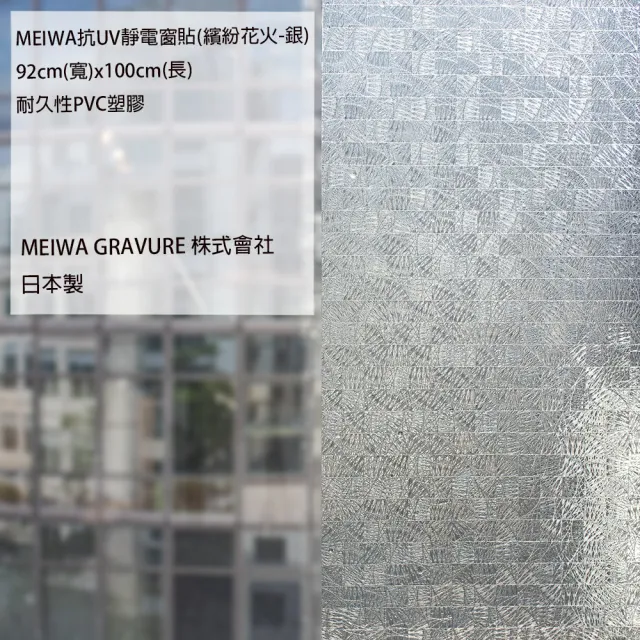 【MEIWA】日本製 明和阻隔UV窗貼-繽紛花火銀92*100CM(隔熱 省電 隱密 美化)