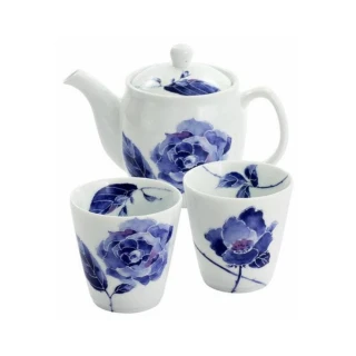 【陶瓷藍】日本原裝進口瓷器 藍玫瑰茶壺套裝組(日本製 日本原裝進口瓷器)