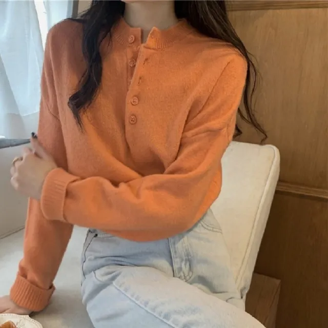 【AS 梨卡】針織衫 秋冬上衣 綿羊絨 鈕扣毛衣 DR387