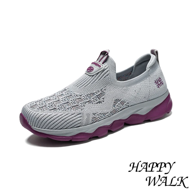 HAPPY WALKHAPPY WALK 透氣休閒鞋 網面休閒鞋/立體飛織織花彈力透氣網面健步休閒鞋(灰)