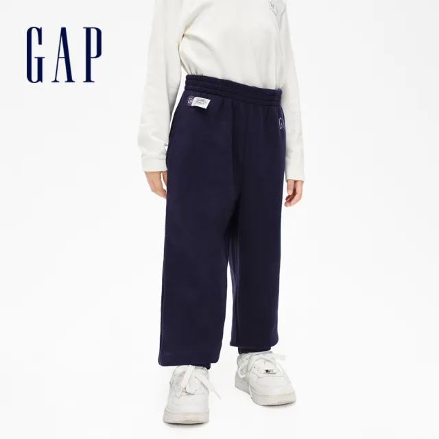 GAP】男幼童裝Logo刷毛束口鬆緊褲碳素軟磨系列-海軍藍(836909) - momo