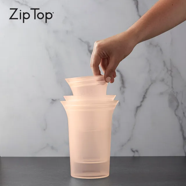 【ZipTop】美國白金矽膠袋-環保杯型三件組(蜜桃橘)