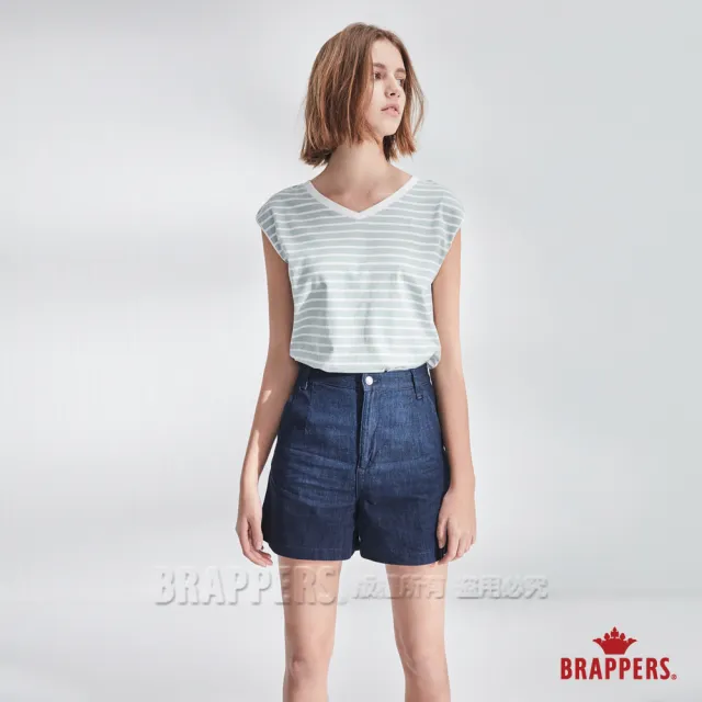 【BRAPPERS】女款 Boy friend系列-中高腰全棉打摺短褲(深藍)