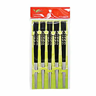 【台隆手創館】彩晶波卡筷5入-黑底金圓點