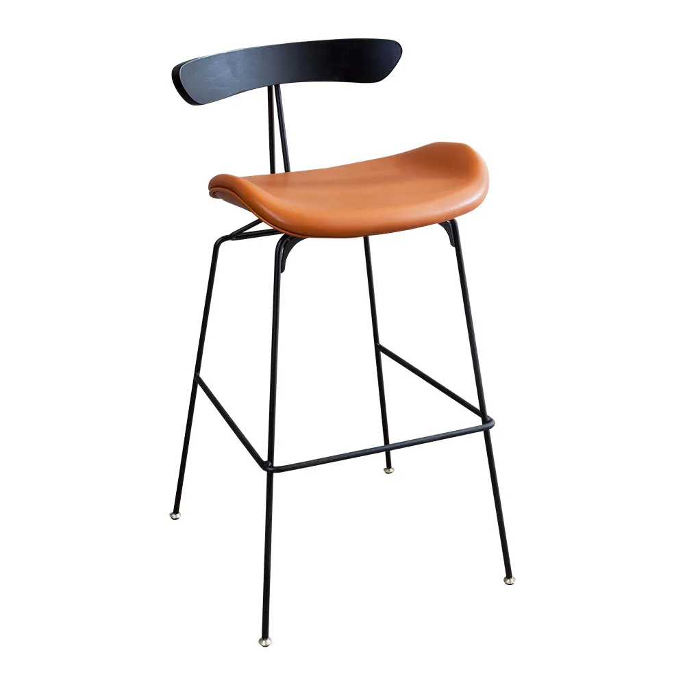 【BODEN】奧瑪工業風皮革吧台椅/橘色造型吧檯椅/高腳椅
