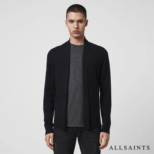 【ALLSAINTS】MODE MERINO 純羊毛公羊頭骨刺繡針織外套-墨黑(舒適版型)