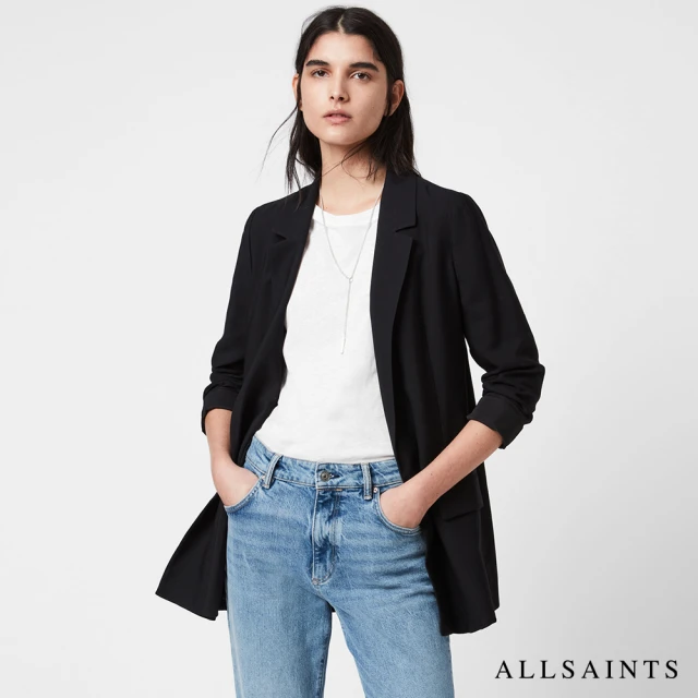 【ALLSAINTS】ALEIDA 英國斜紋翻領寬鬆西裝外套-黑 WT016P(舒適版型)