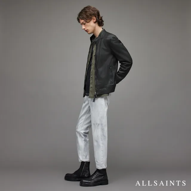 【ALLSAINTS】COLT 立領金屬釦環羊皮皮衣夾克-黑