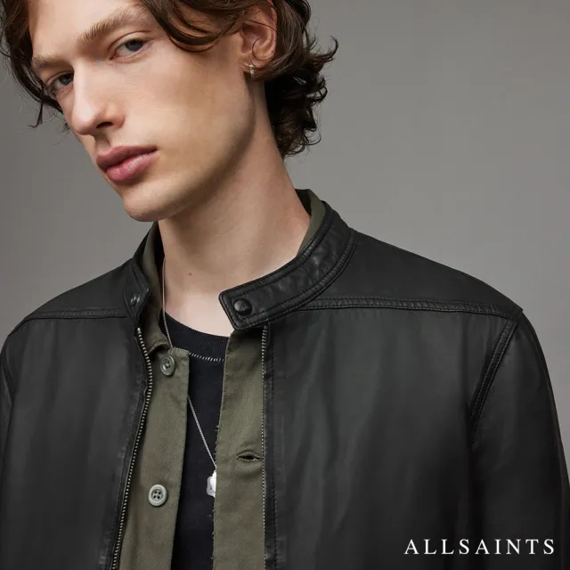 【ALLSAINTS】COLT 立領金屬釦環羊皮皮衣夾克-黑 ML004R