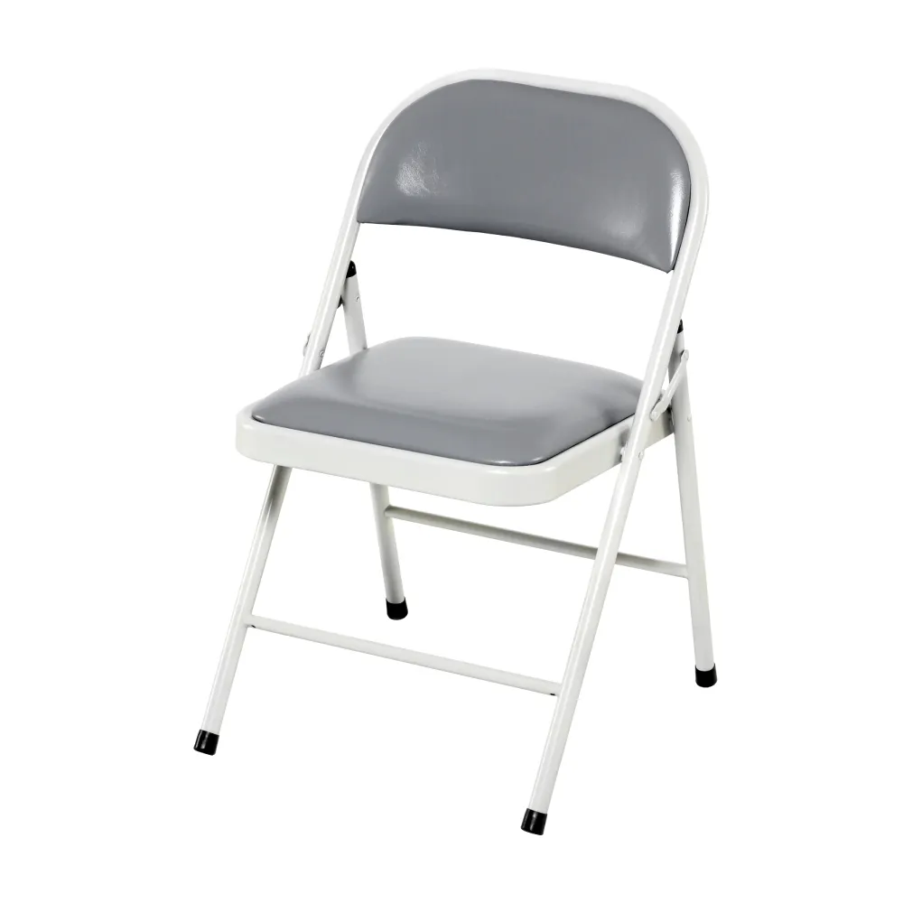 【G+ 居家】MIT 皮質鐵合椅-灰皮 5入組(折疊椅/餐椅/會議椅/外出露營)