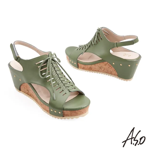 【A.S.O 阿瘦集團】流行時尚 健步美型沖孔簍空厚底涼鞋(綠)