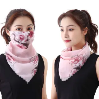 【89 zone】法式雪紡透氣輕薄花朵防曬護頸 面罩 口罩(粉色大花)