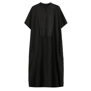 【米蘭精品】連身裙短袖洋裝(休閒寬鬆典雅黑色女裙子73xz10)