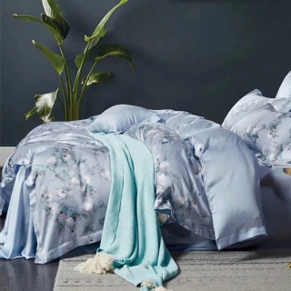 【貝兒居家寢飾生活館】100%天絲四件式全鋪棉兩用被床包組 桑榆(特大)