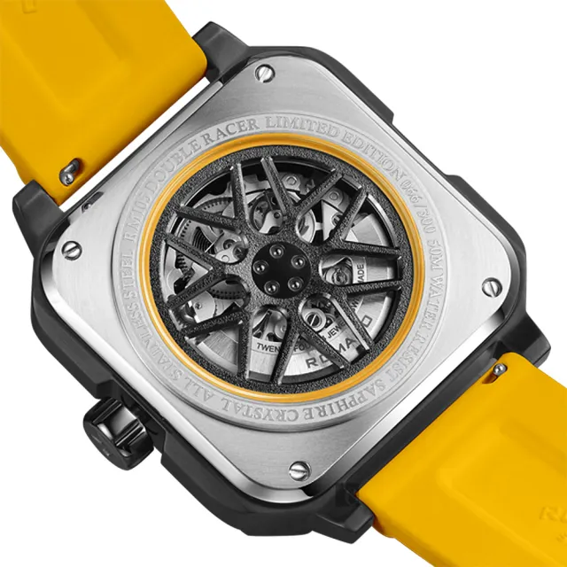 【ROMAGO】極速鏤空自動手錶-黃色/46.5mm(RM105-YE)