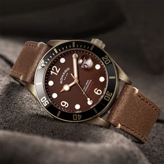【ROMAGO】限量青銅錶 潛水機械錶-咖啡/42.5mm(RM106-BR)