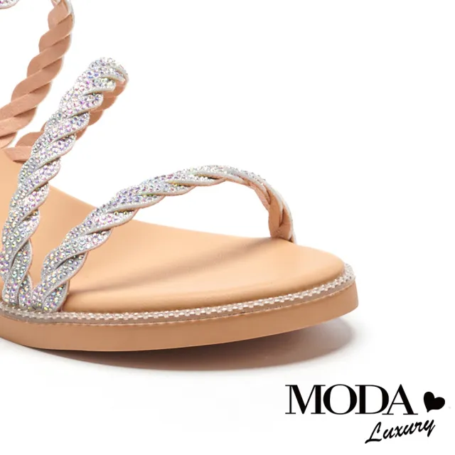 【MODA Luxury】異國度假風金蔥麻花繫帶楔型拖鞋(銀)