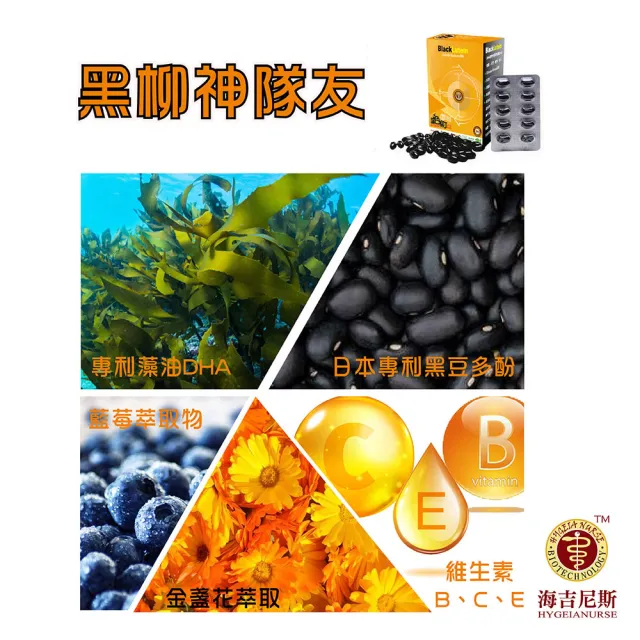 【海吉尼斯】黑色柳丁 葉黃素軟膠囊 60顆/盒(葉黃素+黑豆多酚+DHA)