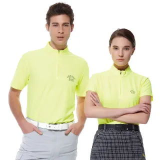 【Lynx Golf】男款吸濕排汗Lynx Golf印花短袖立領POLO衫/高爾夫球衫(螢光黃色)