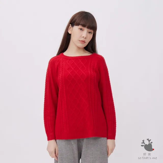 【so that’s me 好我】Argyle菱形紋圓領長袖針織衫(紅)