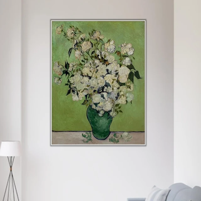 《鳶尾花》梵谷．後印象派 世界名畫 經典名畫 風景油畫-白框
