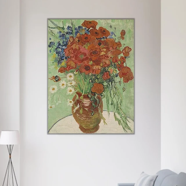 《雛菊和罌粟花》梵谷．後印象派 世界名畫 經典名畫 風景油畫