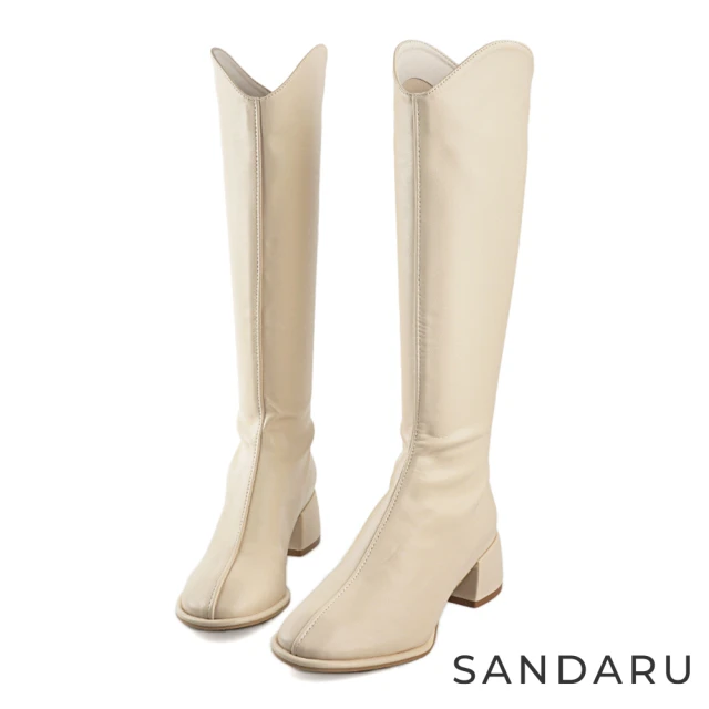 SANDARU 山打努 大尺碼 長靴 素面V口中跟顯瘦高筒靴(米)
