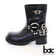 【bac】西部牛仔靴皮帶釦騎士中筒短靴(黑色)