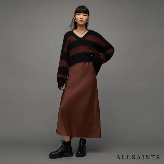 【ALLSAINTS】LOU 短版羊毛針織上衣BLK/CHESTNUT BROWN WK019Z(舒適版型)
