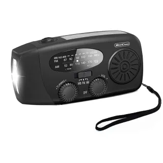 【Bill Case】多功防災預報AM/FM/NOAA收音手搖充電LED照明手電筒 酷黑(支持太陽能 手搖 鋰電等環保供電)