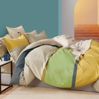 【LAMINA】雙人 卡司印象-綠 純棉四件式兩用被套床包組