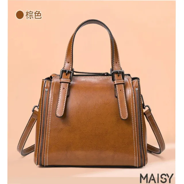 【MAISY】韓版時尚真皮手提肩背包(真皮包包  棕色 / 黑色 / 酒紅 /)
