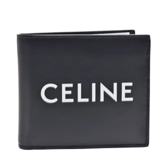 【CELINE】經典品牌字母LOGO平滑小牛皮摺疊零錢袋短夾(黑色10C873DME.38SI)