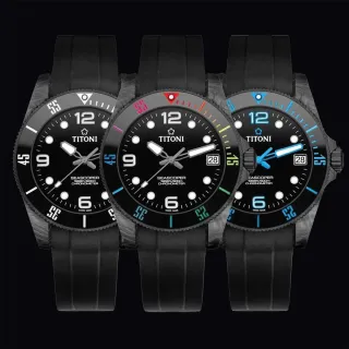 【TITONI 梅花錶】SEASCOPER 600米陶瓷錶圈鍛造碳天文台認證潛水機械錶-彩虹圈(83600 C-RA-256)