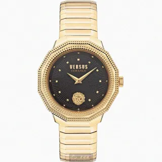 【VERSUS】VERSUS VERSACE手錶型號VV00384(黑色錶面金色錶殼金色精鋼錶帶款)