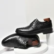 【ANSEL】真皮皮鞋 紳士鞋/全真皮頭層牛皮鱷魚皮紋繫帶造型紳士皮鞋-男鞋(黑)
